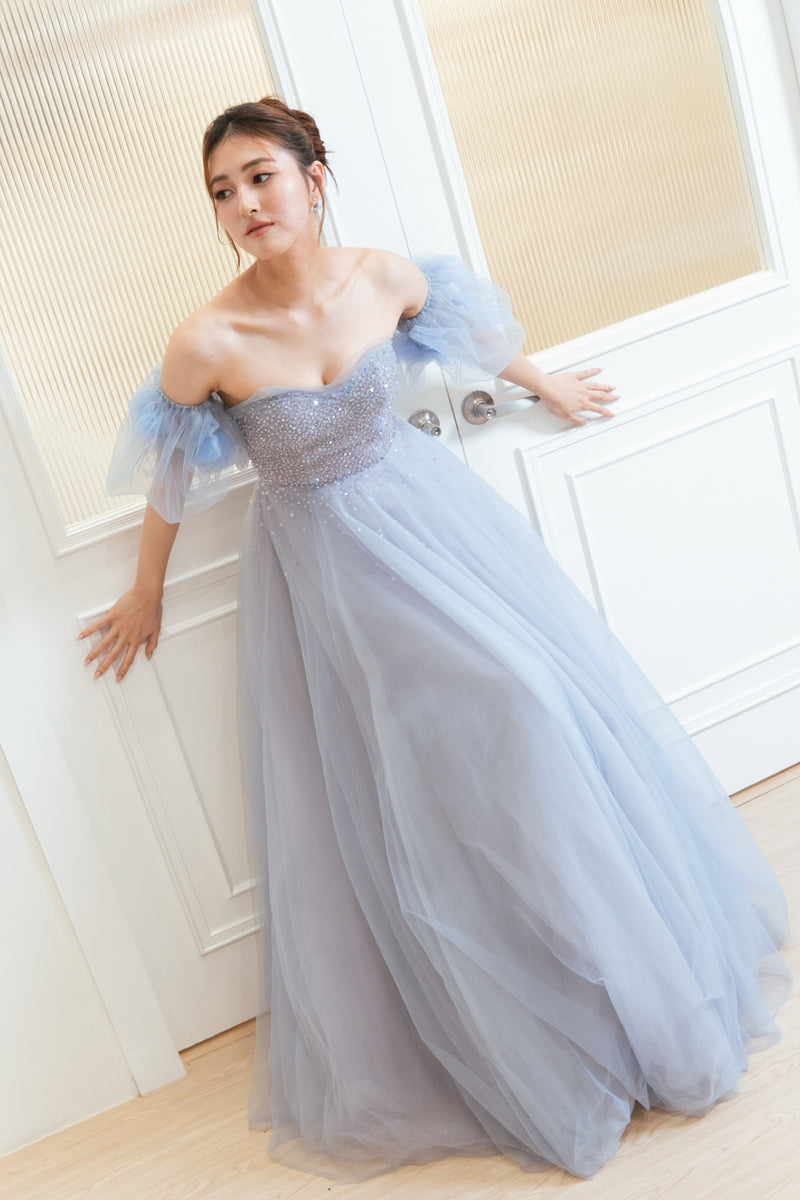 Odette Crystal Puffy Sleeve Purple Ballgown