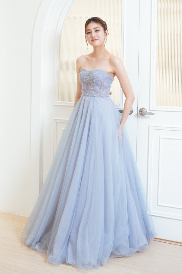 Odette Crystal Puffy Sleeve Purple Ballgown