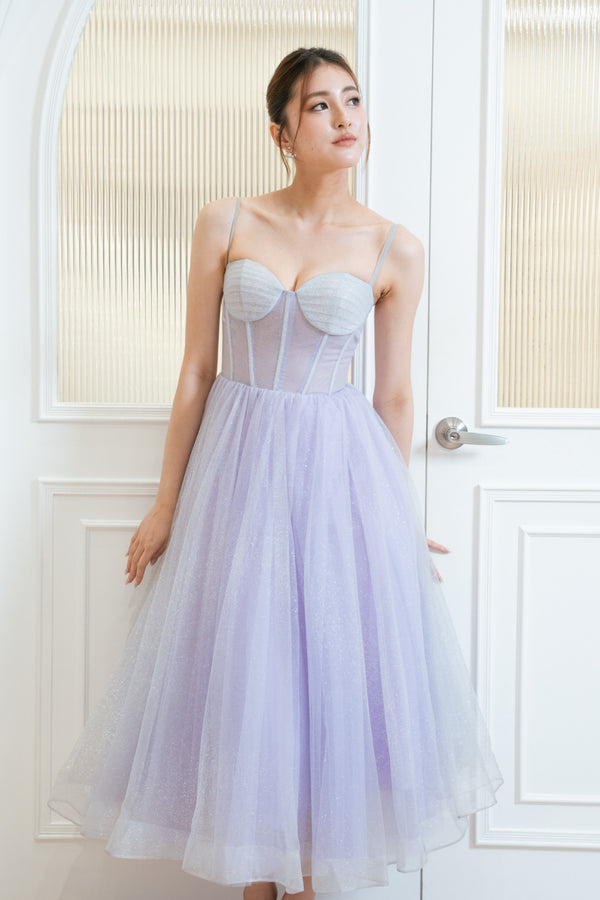 Poem Glitter Corset Lavender Midi Gown