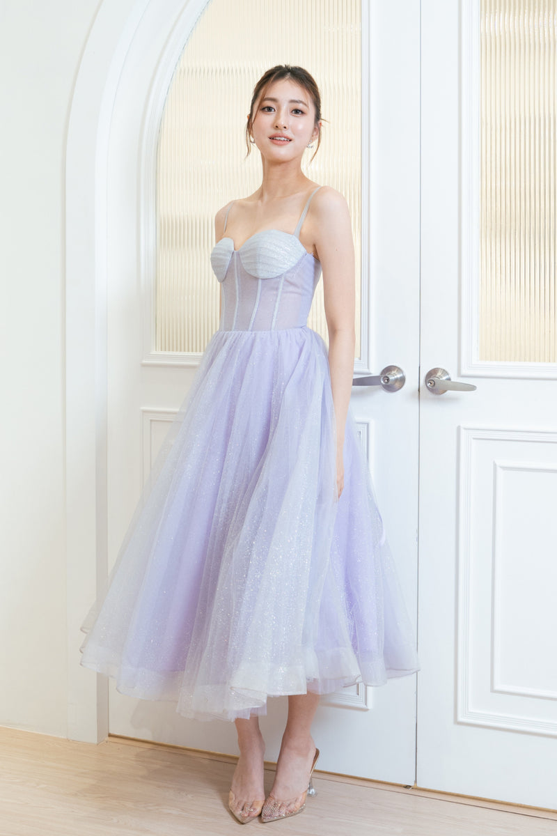 Poem Glitter Corset Lavender Midi Gown
