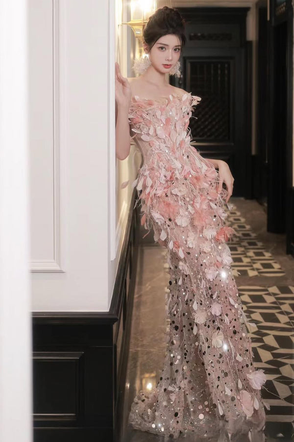 Hacchic Golden Maple Champagne Mermaid Gown