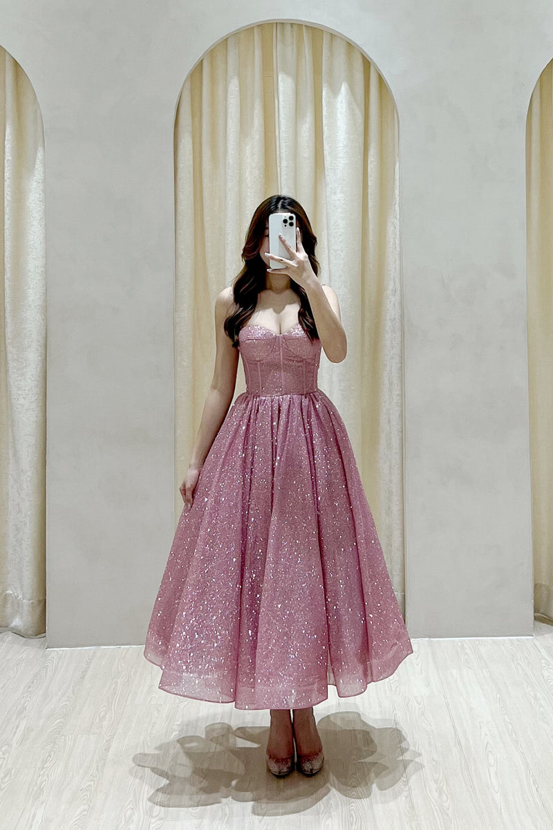 Posh Glitter Corset Pink Midi Gown Posh Glitter Corset Pink Midi Gown