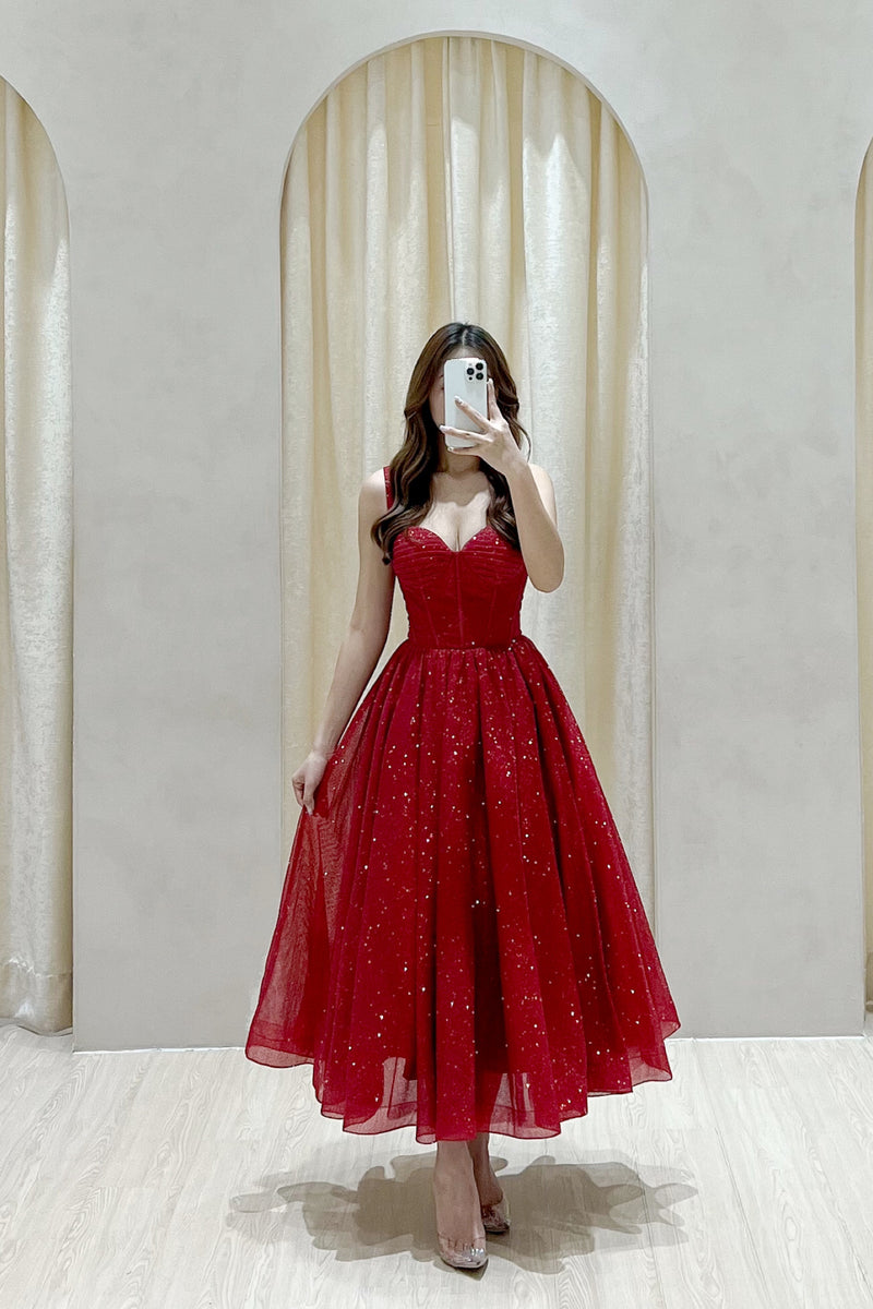 Poem Glitter Corset Red Midi Gown Poem Glitter Corset Red Midi Gown