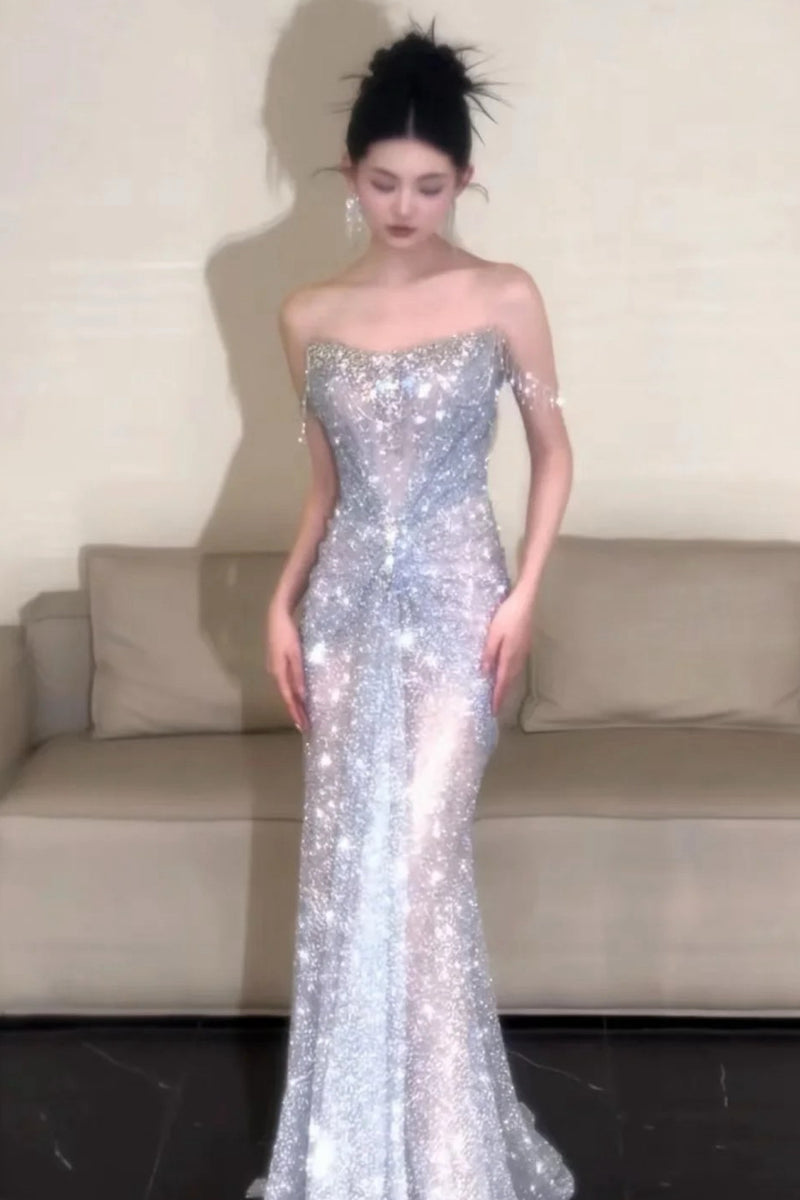 Channing Glitter Silver Gown