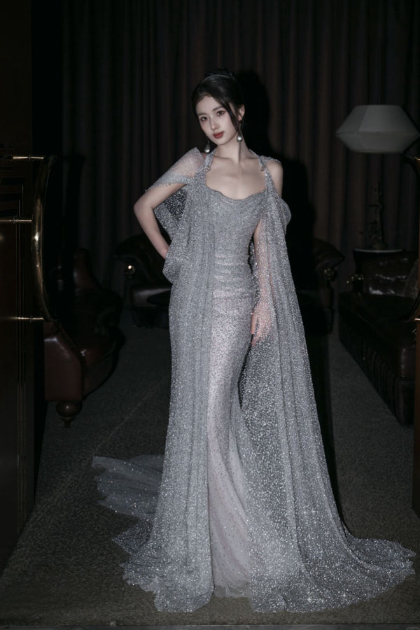 CS Noir Silver Gown With Cape
