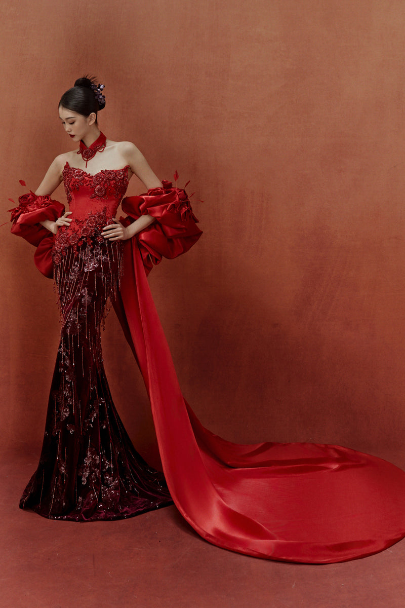 SC Leona Rosie Cheongsam with Cape