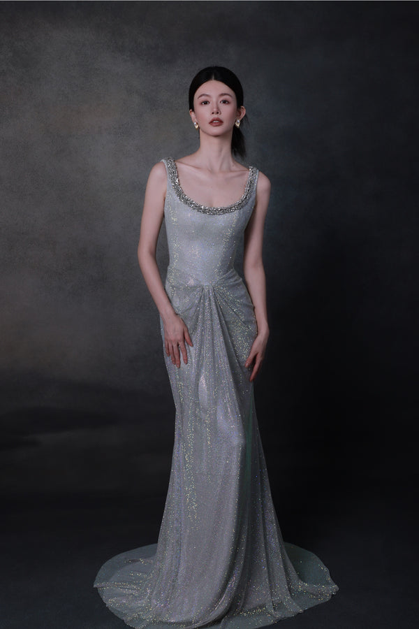 MP Krystal Beaded Silver Gown