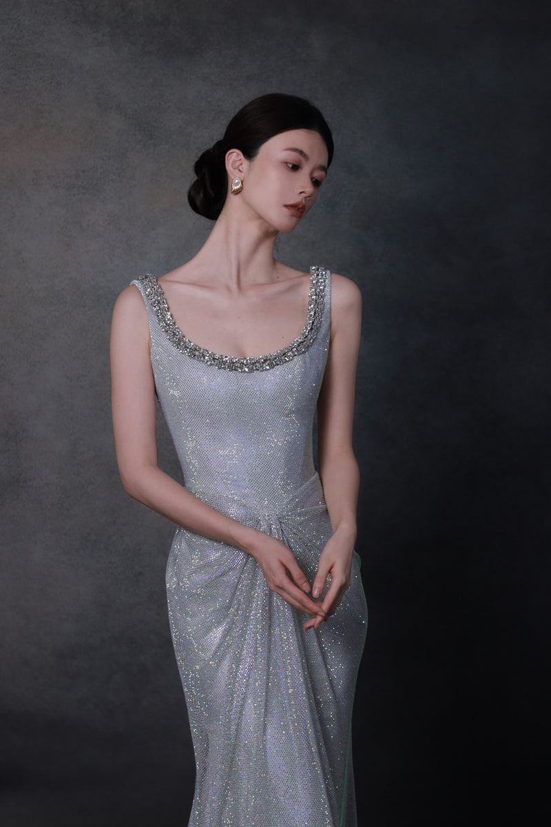 MP Krystal Beaded Silver Gown