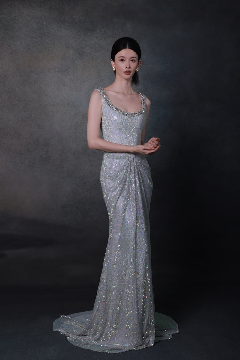 MP Krystal Beaded Silver Gown