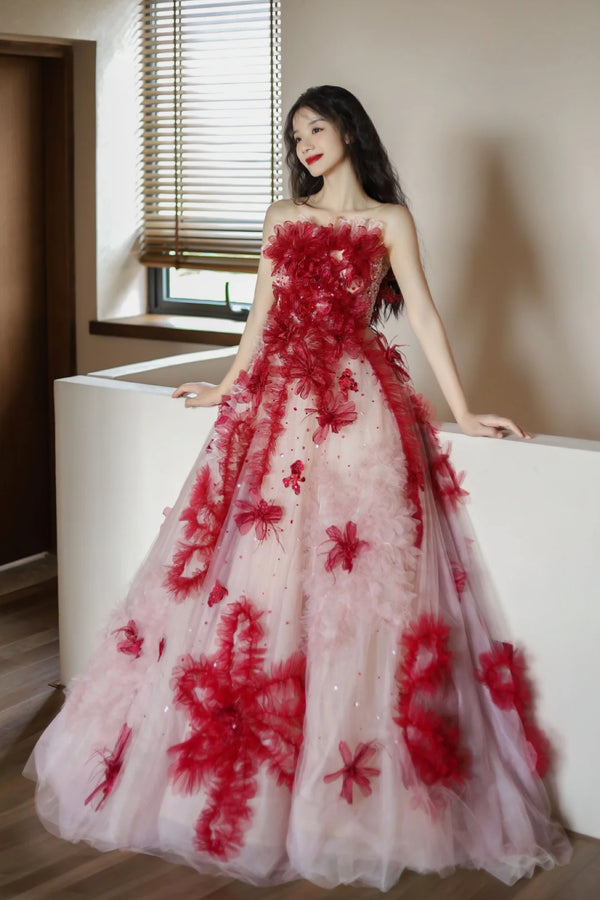 JZW Zinnia Red Floral Gown