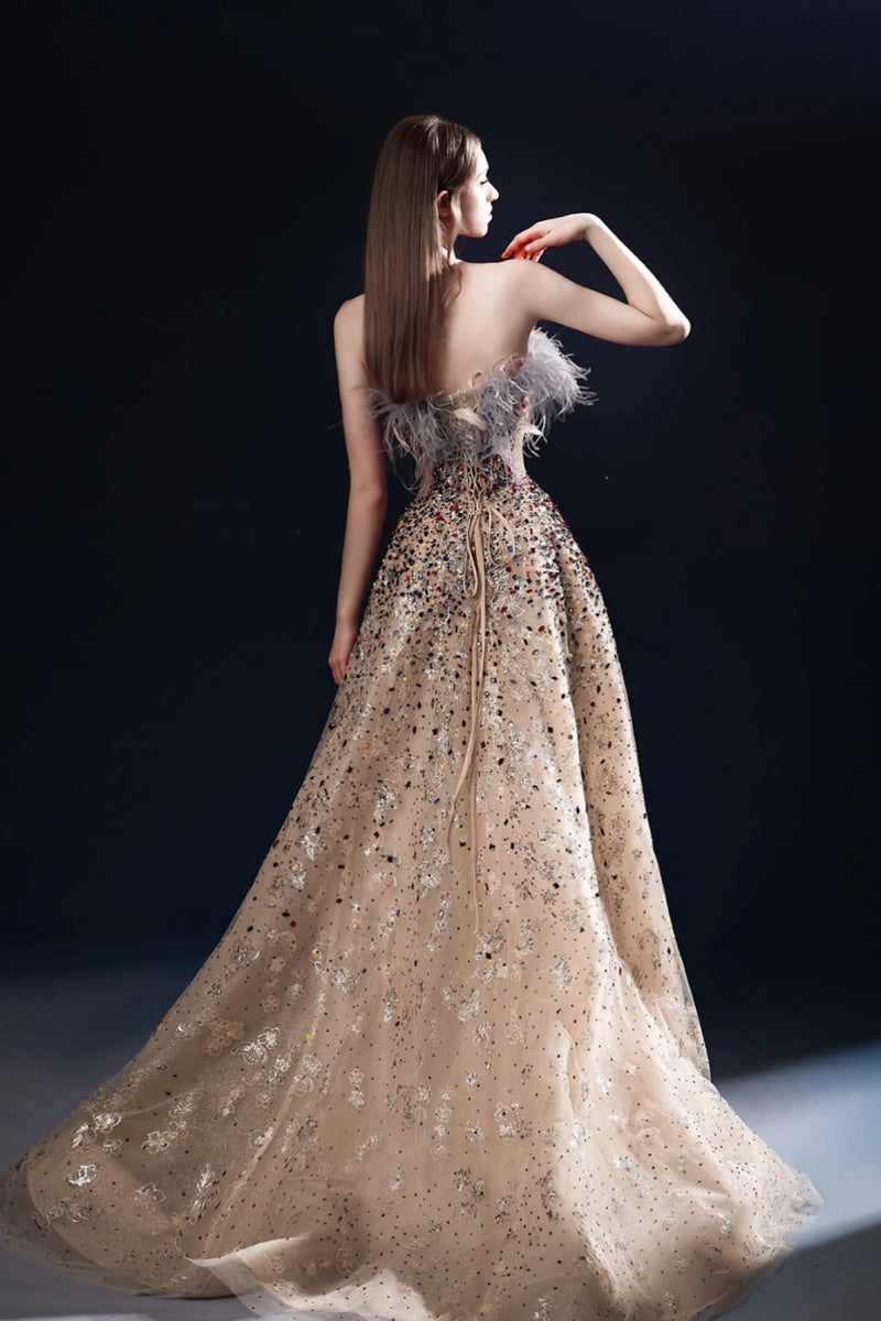 GH Gemma Feather Champagne Gown