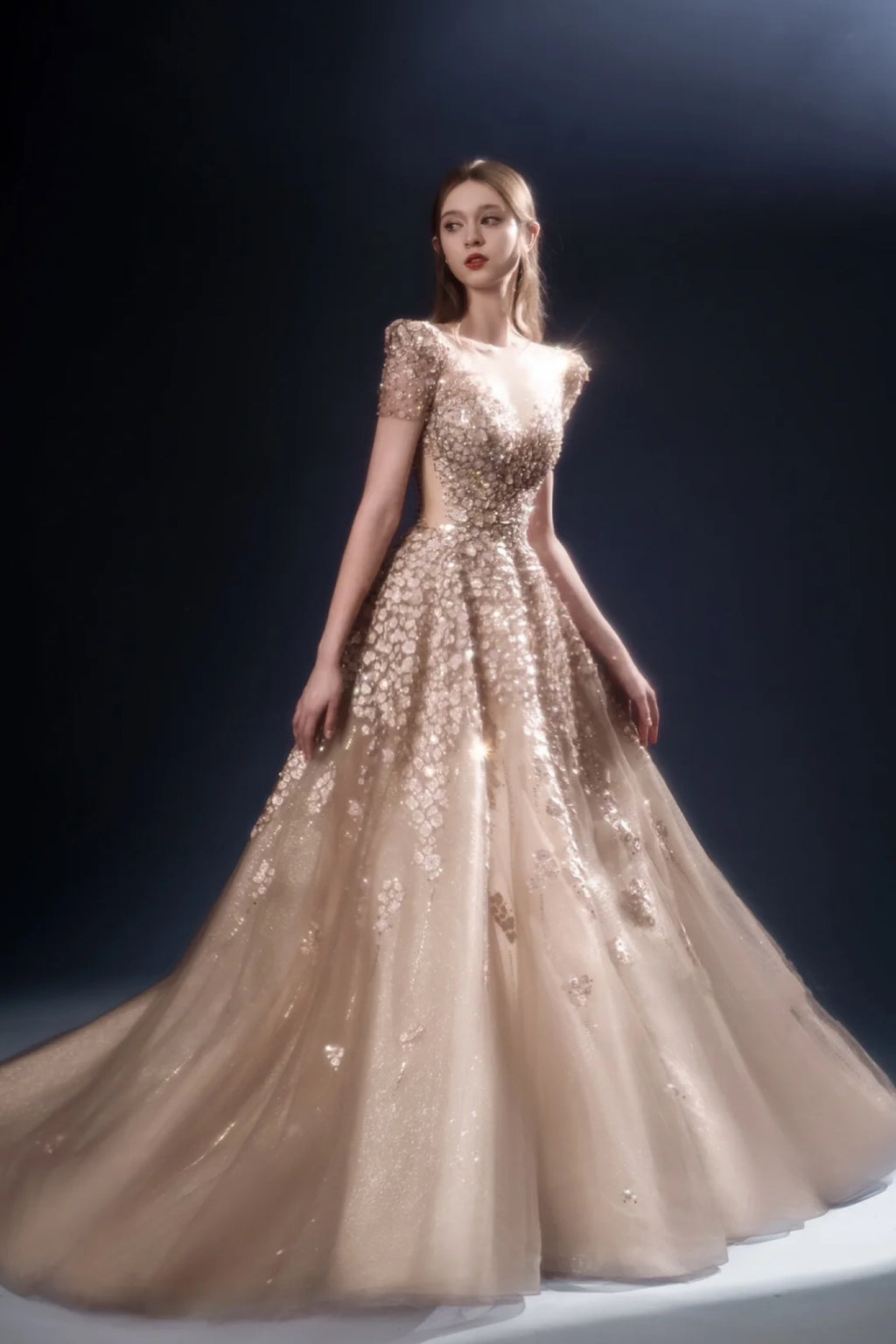 cheya dress champagne To order this champagne crystal dress DM @reineecouture This champagne evening dress is designed to sculpt the body with timeless couture elegance. Featuring a fitted silhouette with a structured corset bodice, it