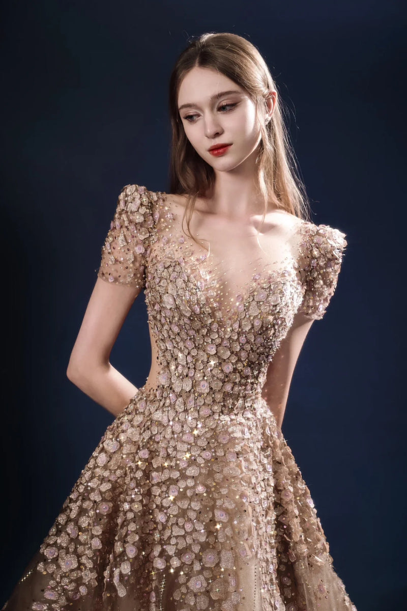 GH Shayna Sleeve Champagne Gown