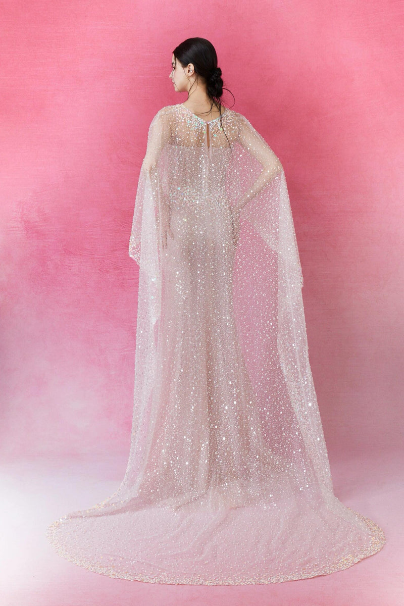 SC Nina Crystal Mermaid Pink Gown with Cape