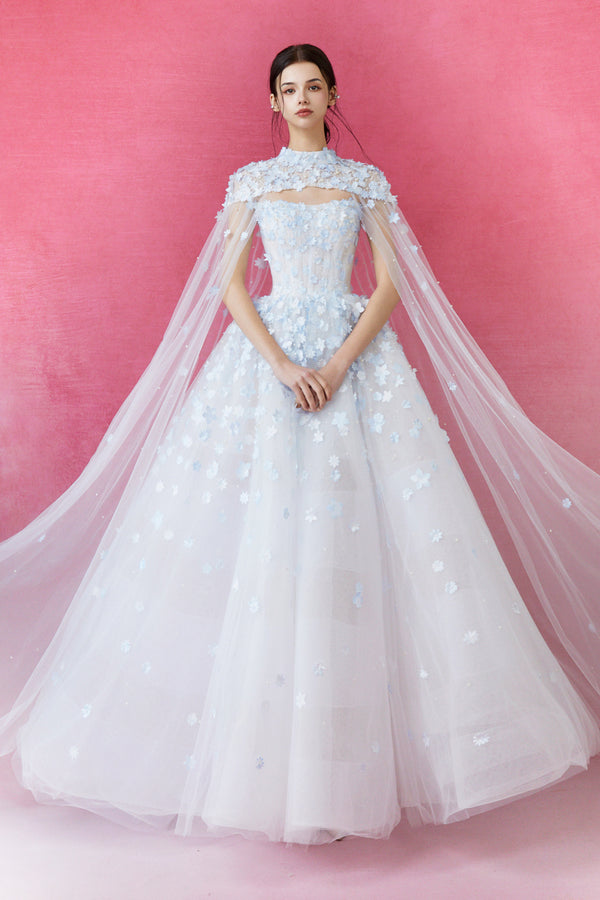 SC Lilian Floral Blue Gown with Cape