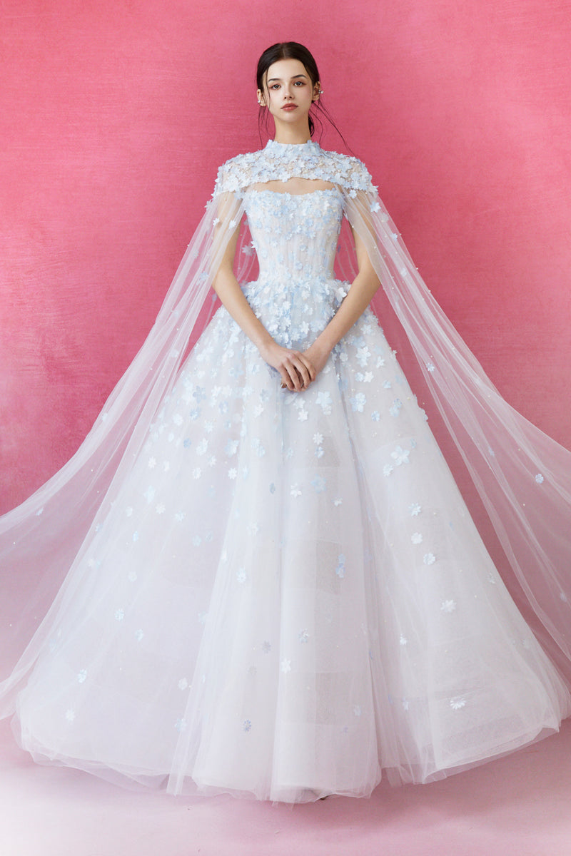 SC Lilian Floral Blue Gown with Cape