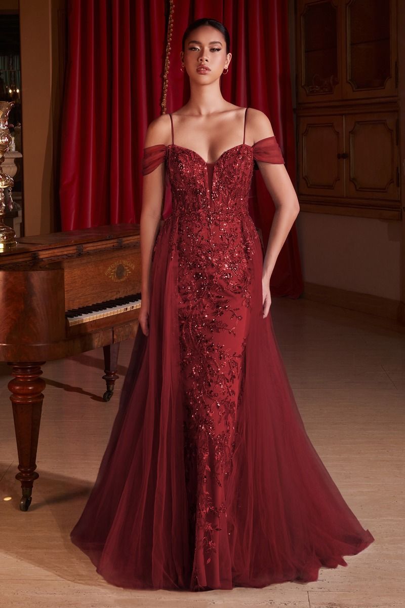 CD Kendra Burgundy Mermaid Overskirt Gown