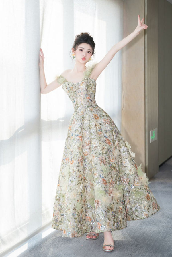 LP Delphine Floral Green Midi Gown