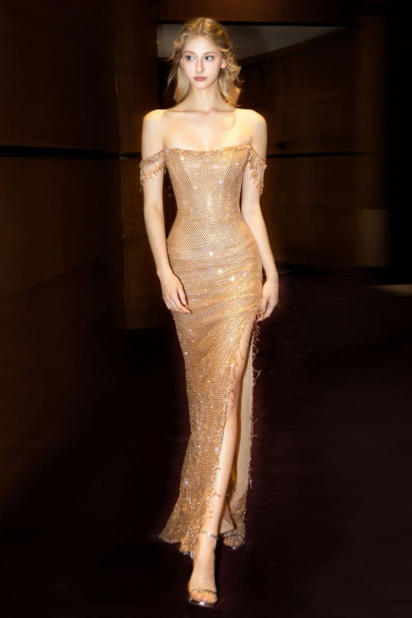 LP Lester Gold Beaded Gown