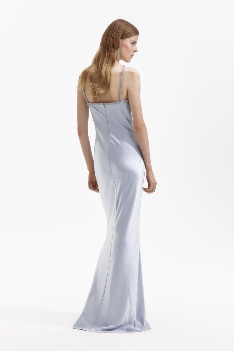 Self-Portrait Diamante Blue Satin Halter Gown