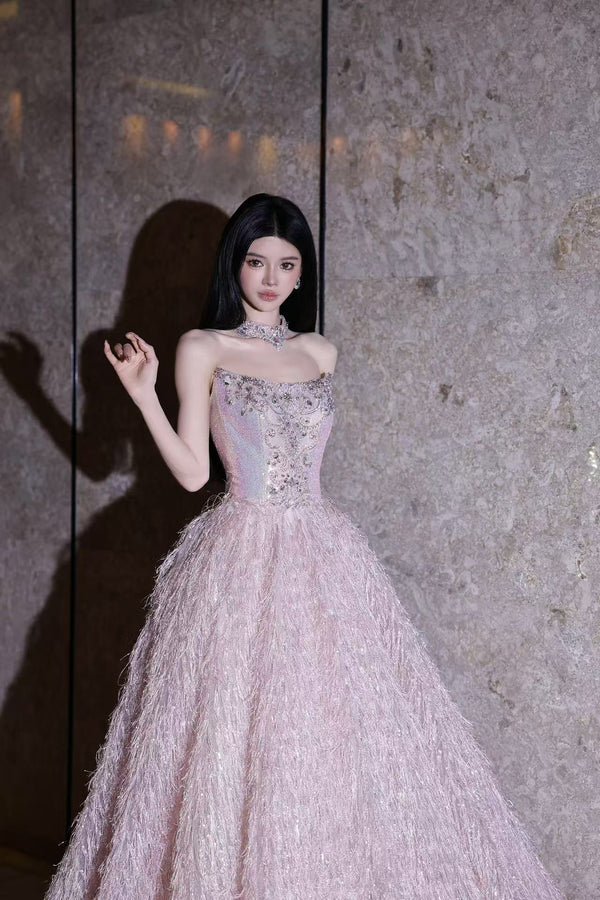 XJ Vernon Furry Pink Ballgown
