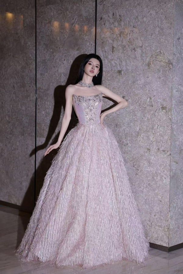 XJ Vernon Furry Pink Ballgown