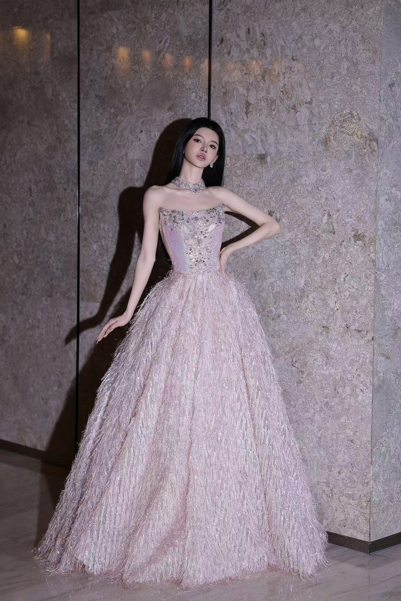 XJ Vernon Furry Pink Ballgown