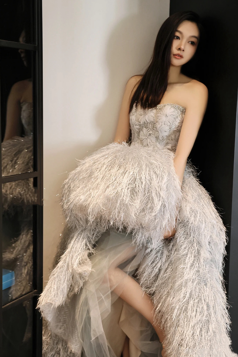 RM Nichola Daisy Feather Silver Ballgown