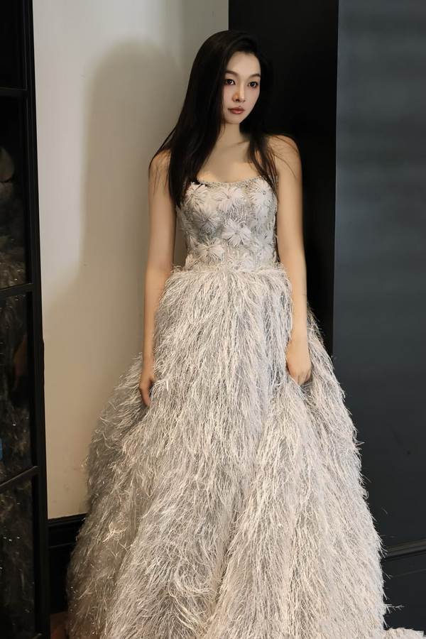 RM Nichola Daisy Feather Silver Ballgown