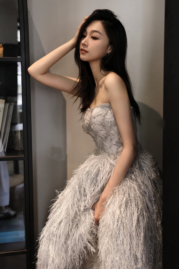 RM Nichola Daisy Feather Silver Ballgown