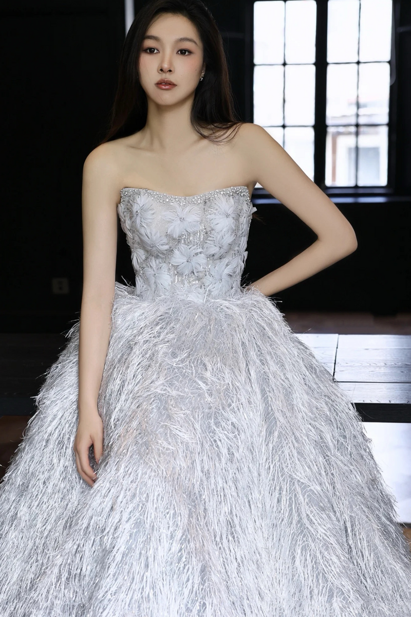 RM Nichola Daisy Feather Silver Ballgown