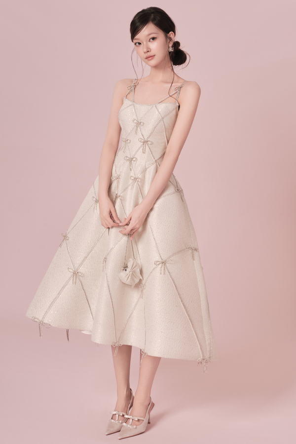 De Garbo Miuelle White Ribbon Midi Gown