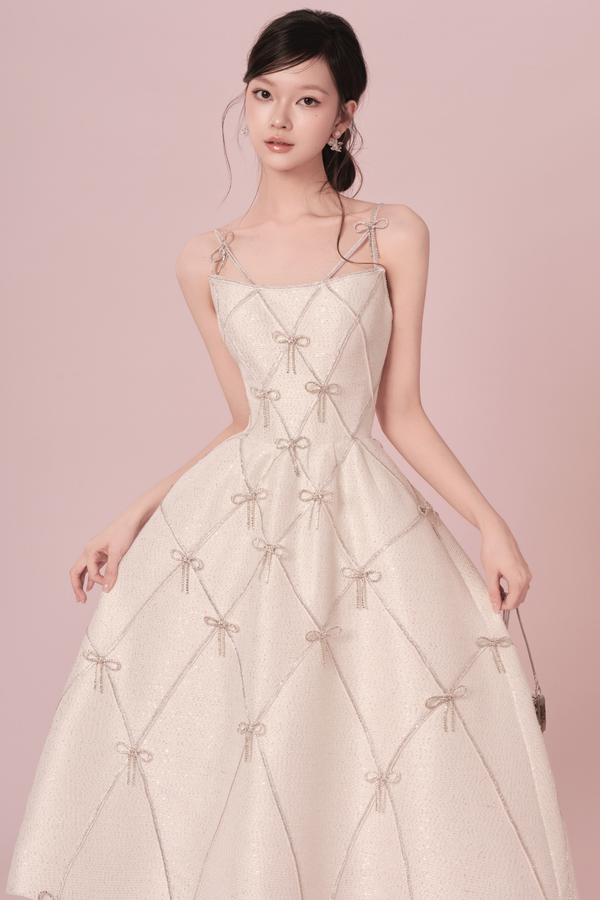 De Garbo Miuelle White Ribbon Midi Gown