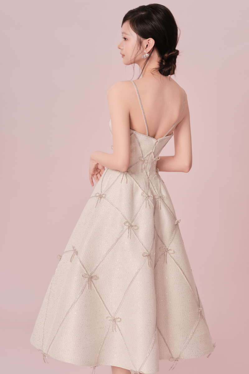 De Garbo Miuelle White Ribbon Midi Gown GlamEdge Dress & Gown De Garbo Miuelle White Ribbon Midi Gown GlamEdge Dress & Gown