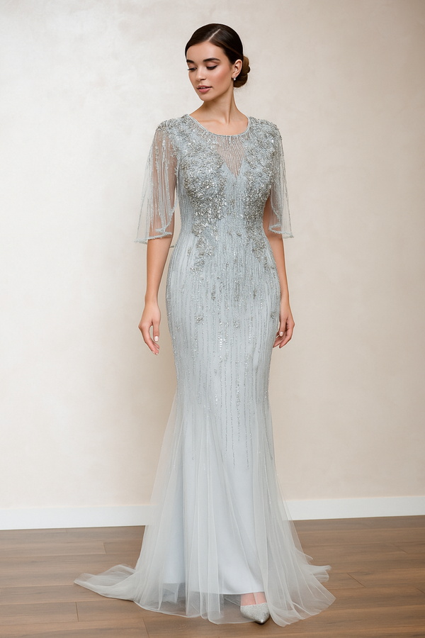 Casey With Cape Silver Gown