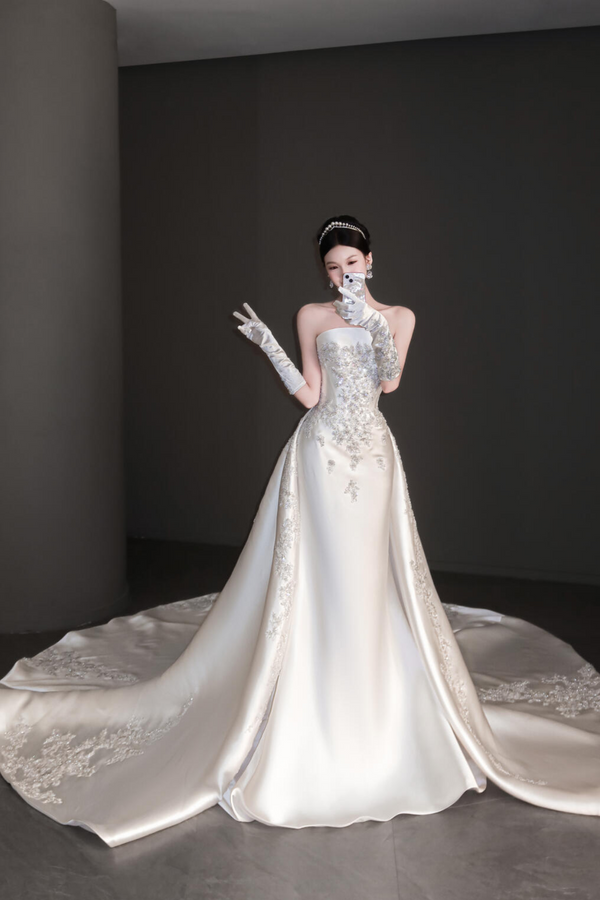 WNN Tamika Mermaid Overskirt White Gown