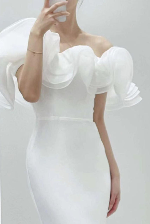 Victoria Satin Off Shoulder White Gown