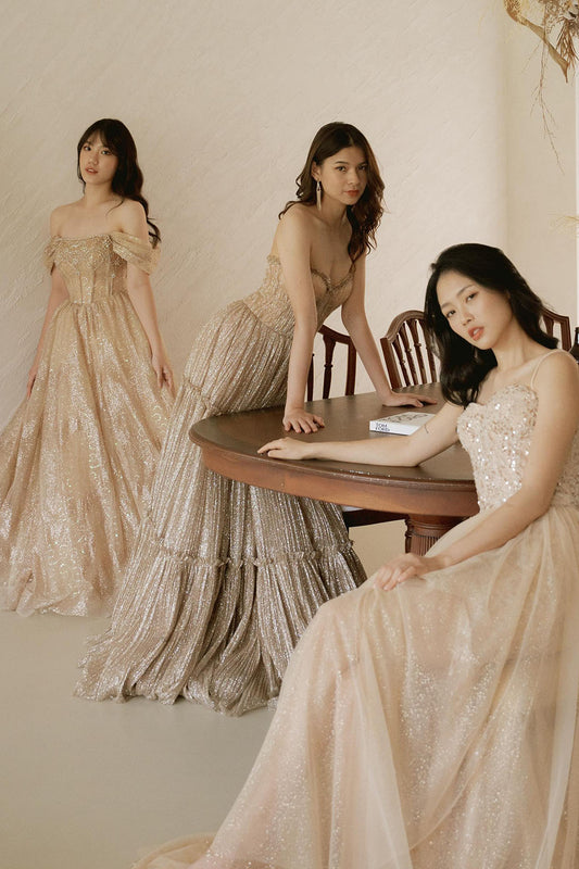 Meraj couture's Light Grey Sparkle Gowns - RENT