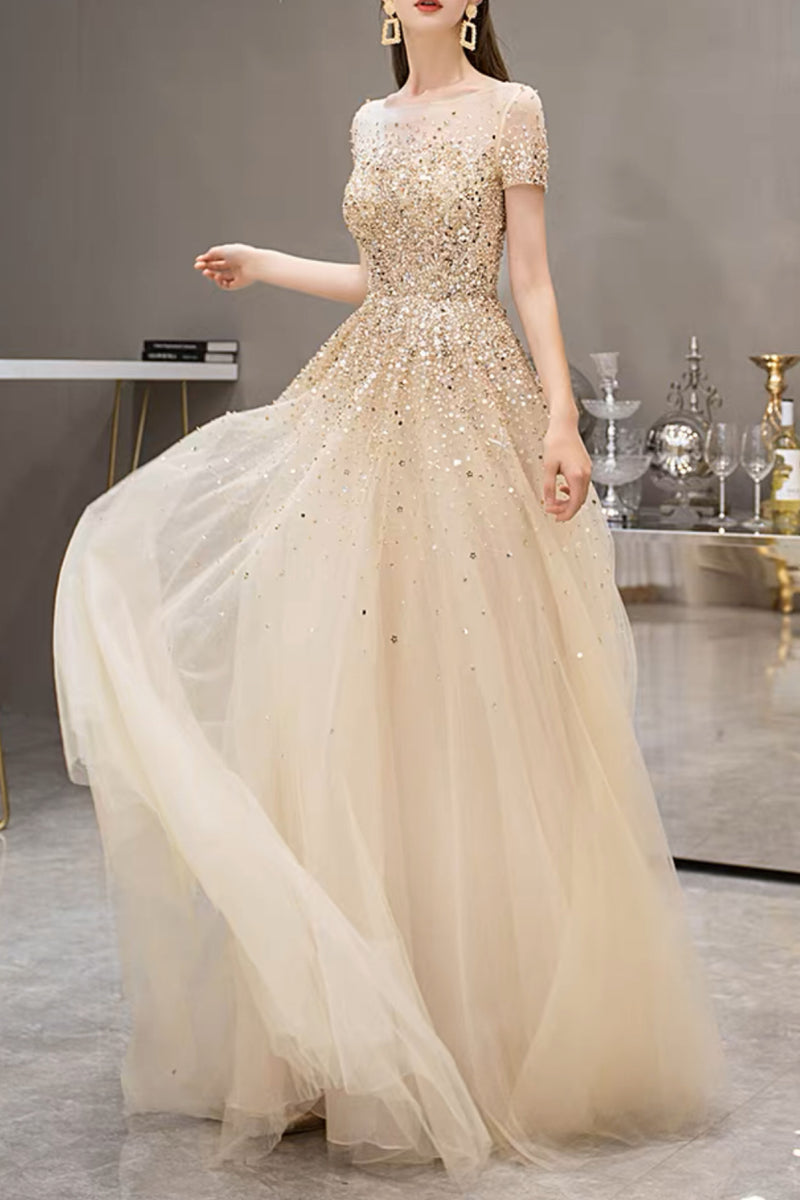 Cyrena Crystal Gold Gown