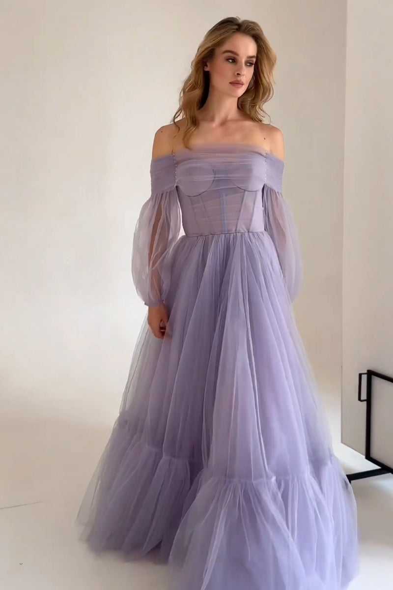 Milla Maeve Lavender Tulle Gown with Detachable Sleeve