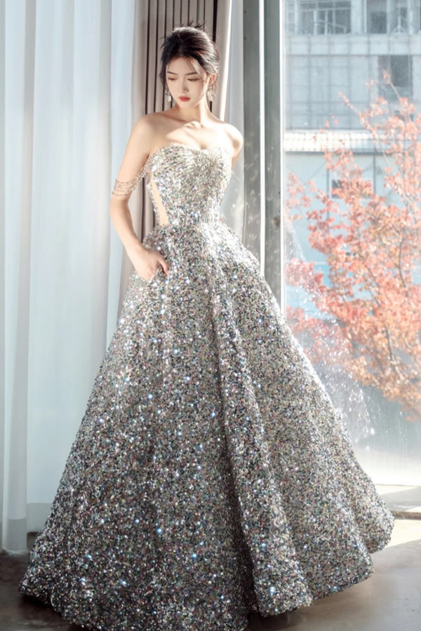 Itzel Silver Sequin Ballgown
