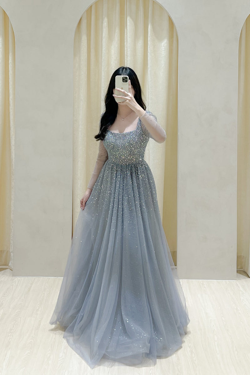 Aegean Blue Long Sleeve Gown Aegean Blue Long Sleeve Gown