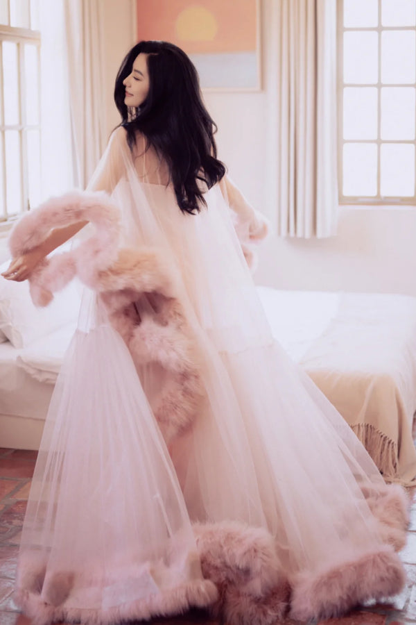 SC Feather Pink Wedding Robe (only indoor photoshoot)
