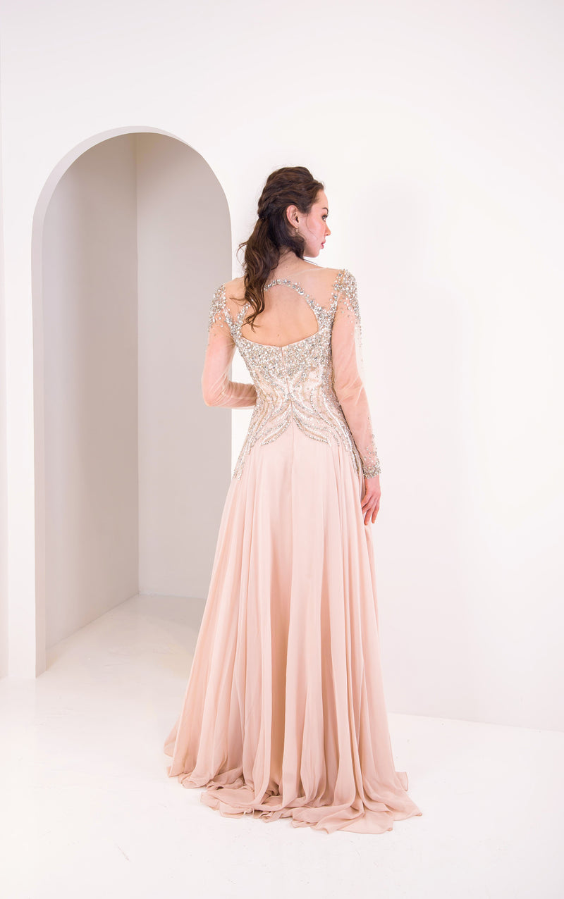 Rhea Soft Pink Long Sleeve Diamond Gown