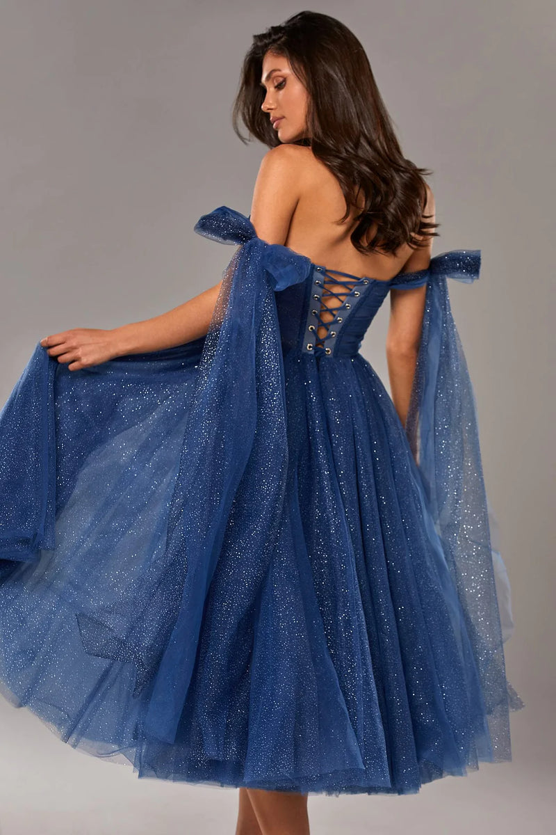 Milla Margot Navy Blue Glitters Midi Gown