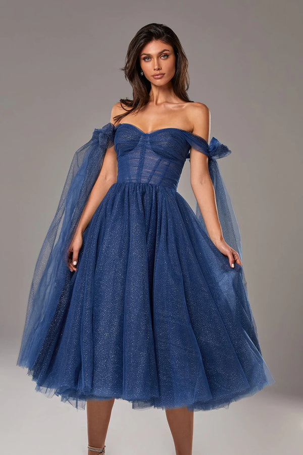 Milla Margot Navy Blue Glitters Midi Gown