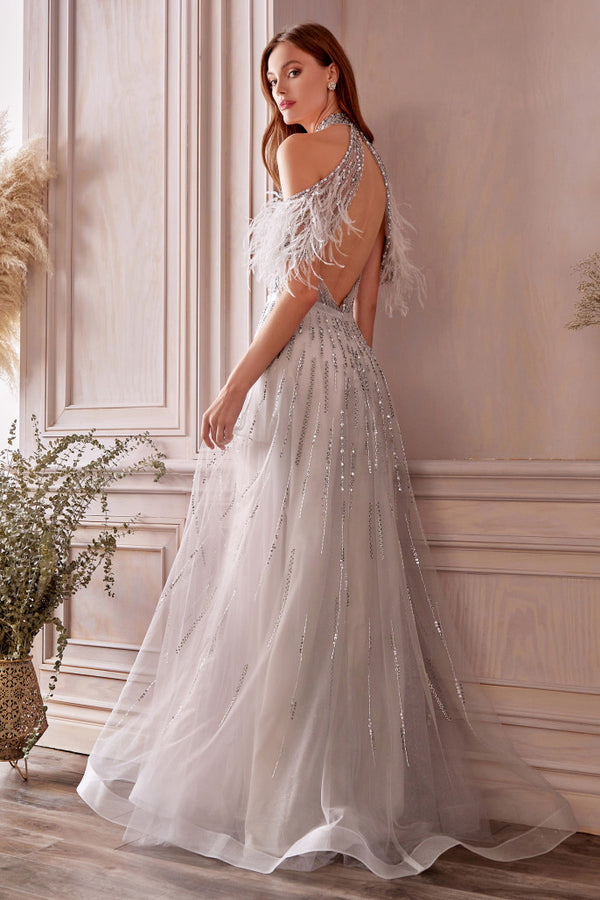 AL Anastasia Silver Feather Gown