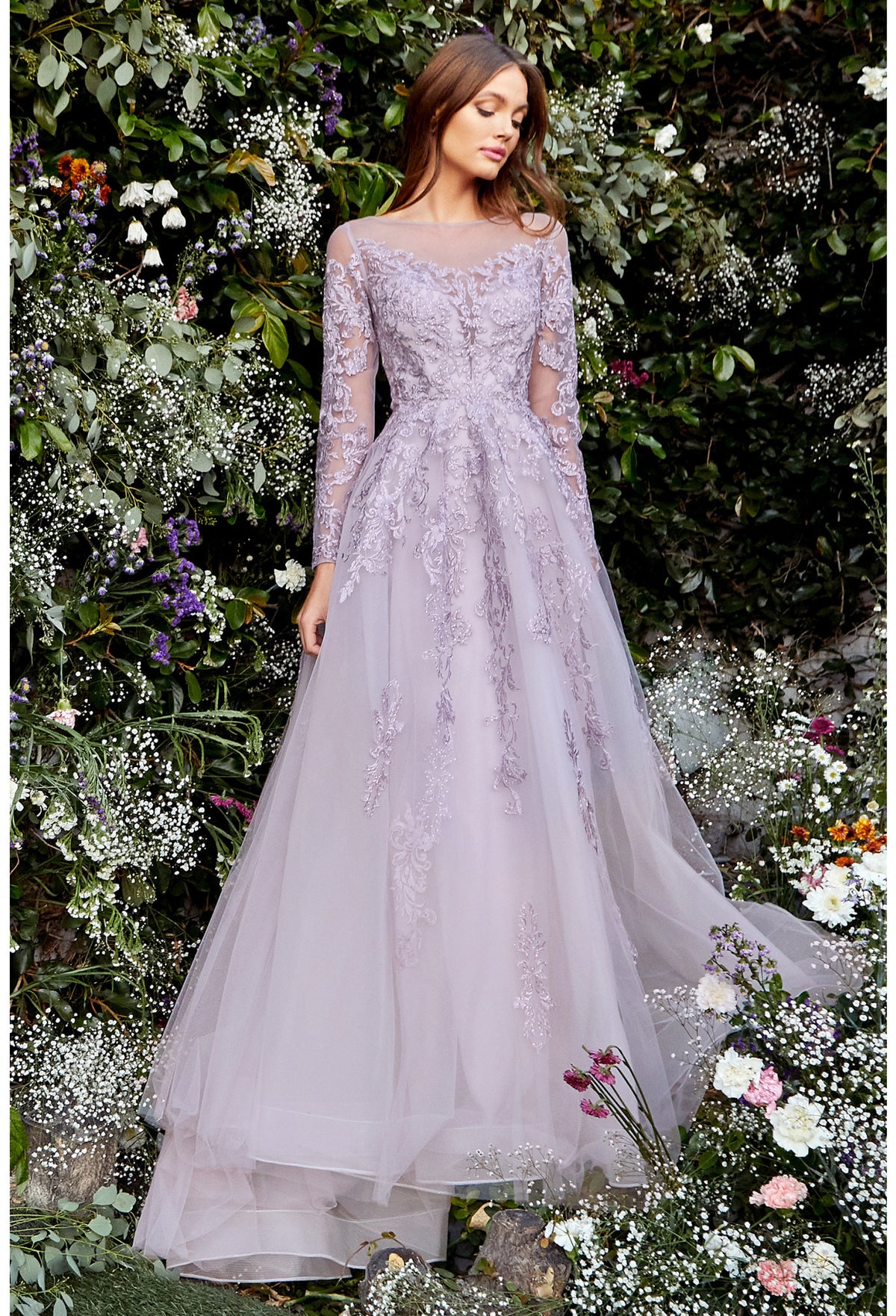 AL Diana Blossoming Long Sleeve Gown – GlamEdge Dress & Gown