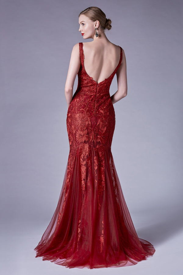 AL Emory Reddish Lace Mermaid Gown