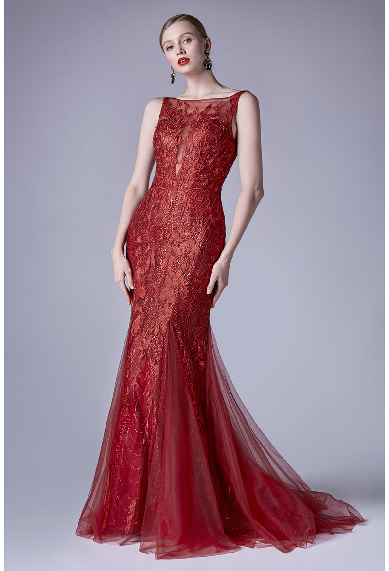 AL Emory Reddish Lace Mermaid Gown